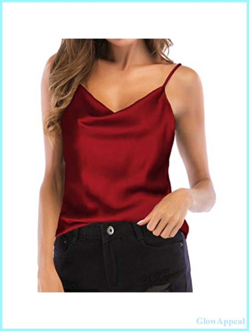 Silky Satin Cowl Neck Camisole Tank Top Spaghetti Strap Sleeveless Blouse